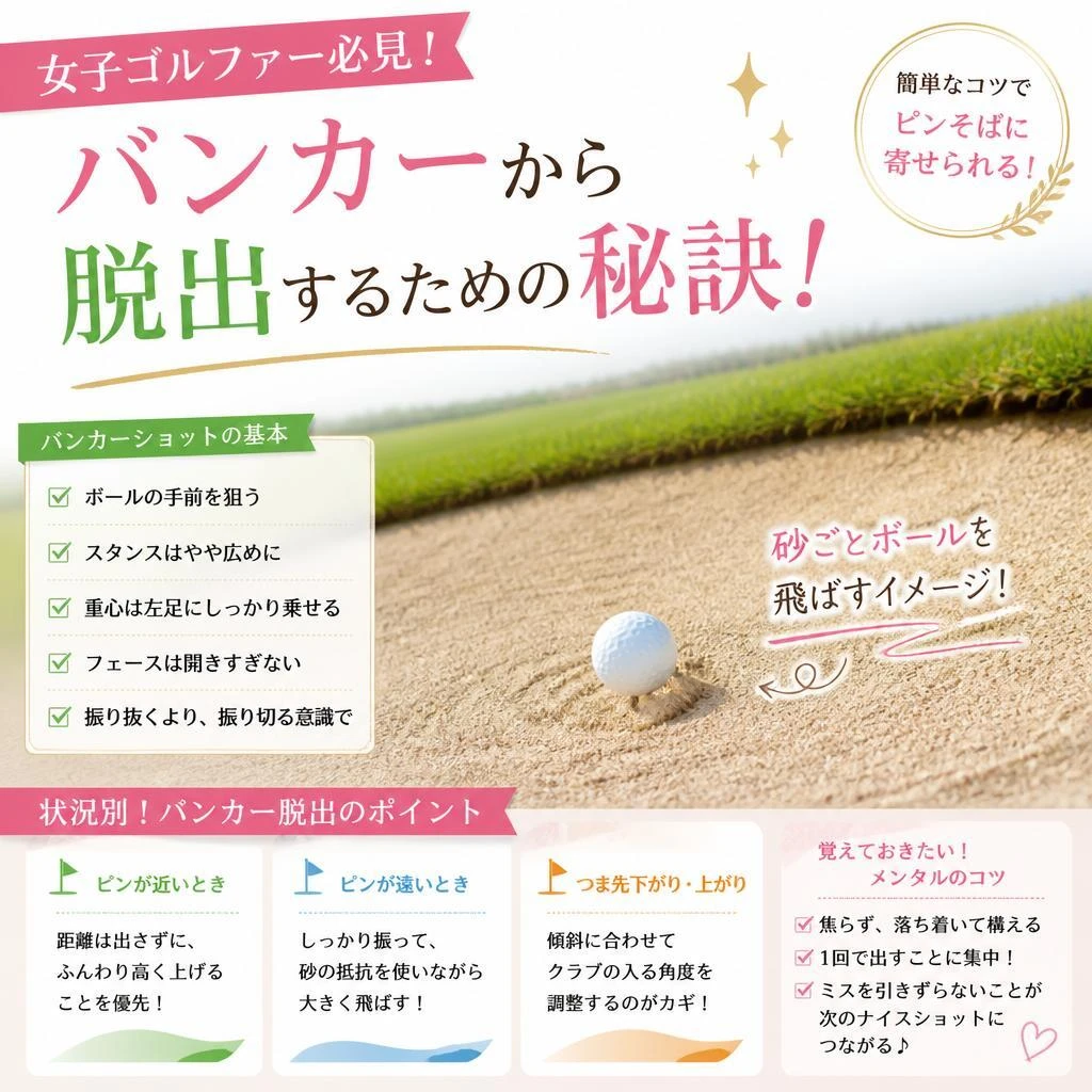 女子ゴルファー必見！バンカーから脱出するための秘訣！